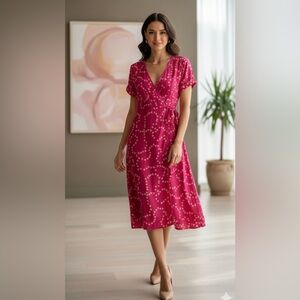 Pink Midi Sundress Short Sleeve Crew Neck